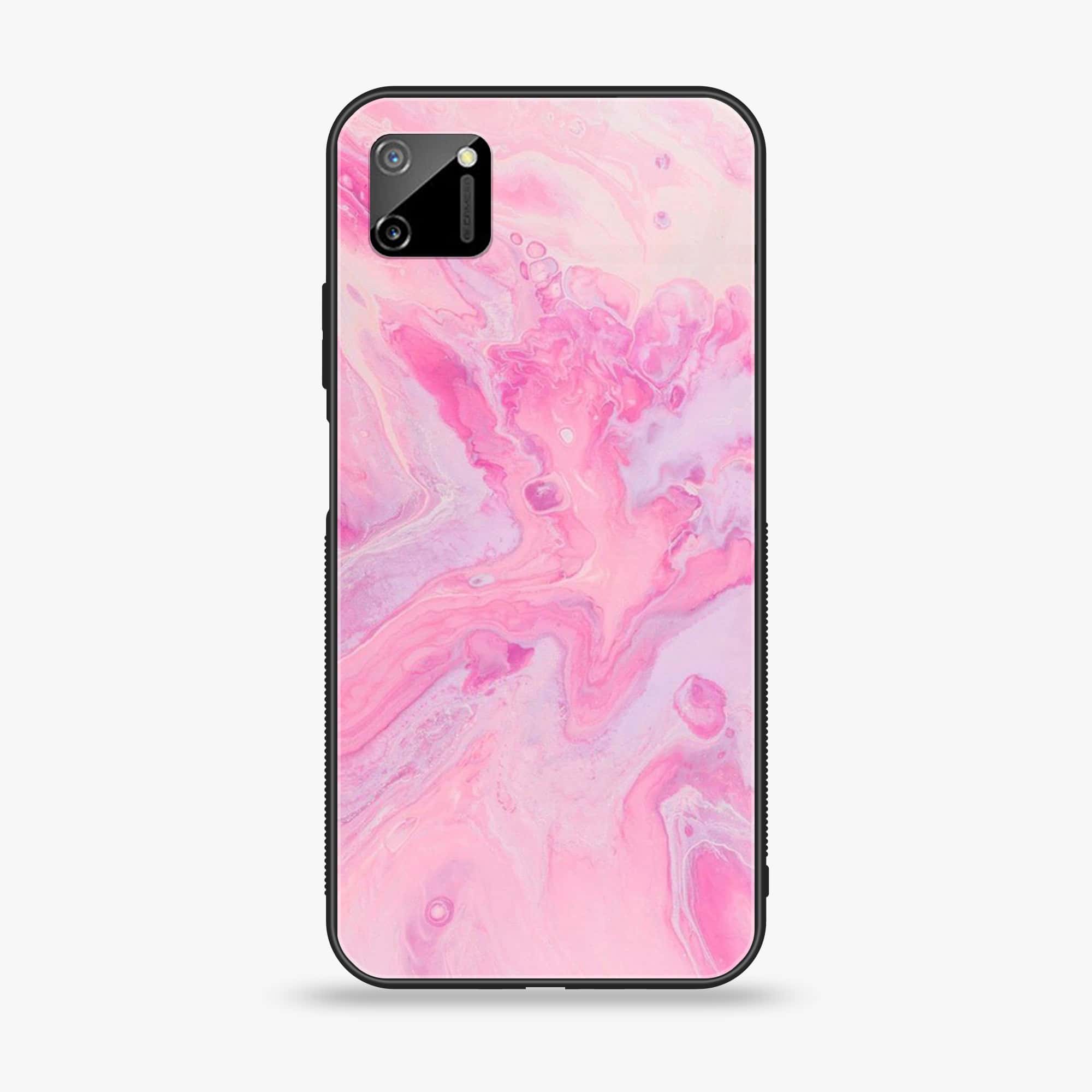 Realme C11- Pink Marble Series - Premium Printed Glass soft Bumper shock Proof Case