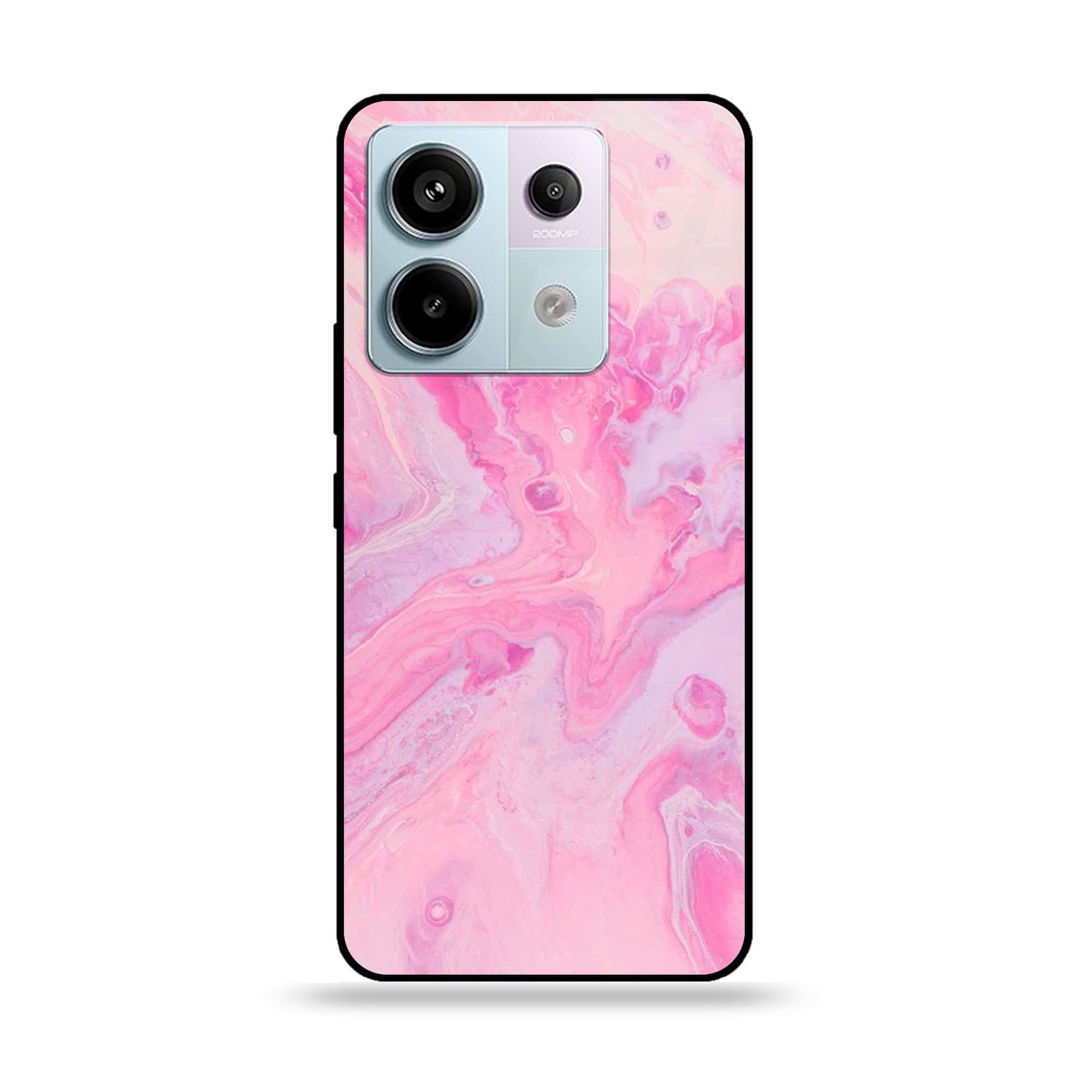 Redmi Note 13 - Pink Marble Series - Premium Metal Printed soft Bumper shock Proof Case