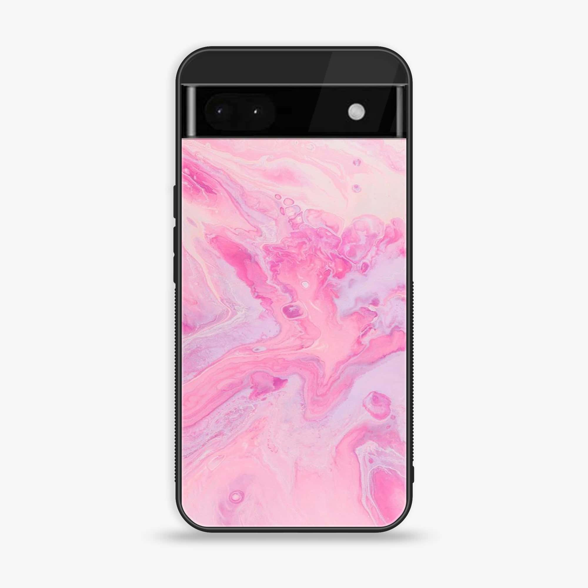 Google Pixel 6A - Pink Marble Series - Premium Printed Glass soft Bumper shock Proof Case