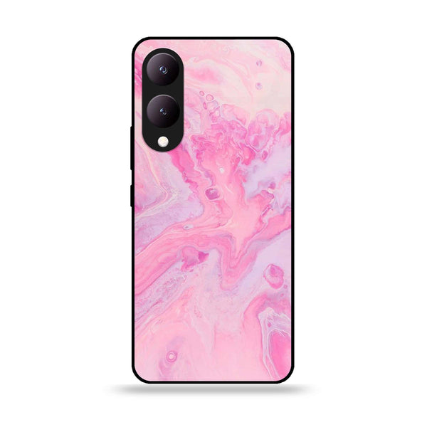 Vivo Y17S - Pink Marble Design 6- Premium Printed Glass soft Bumper shock Proof Case CS-26411