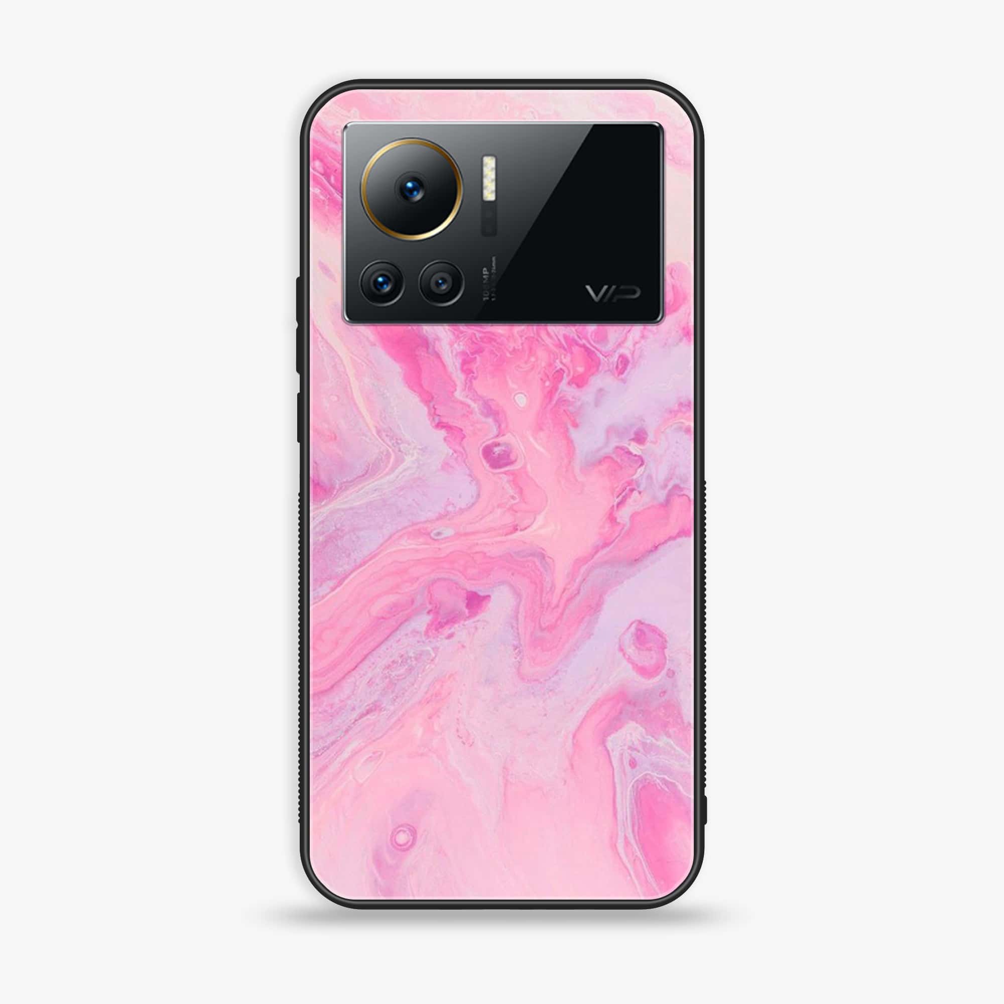 Infinix Note 12 VIP - Pink Marble Series - Premium Printed Glass soft Bumper shock Proof Case