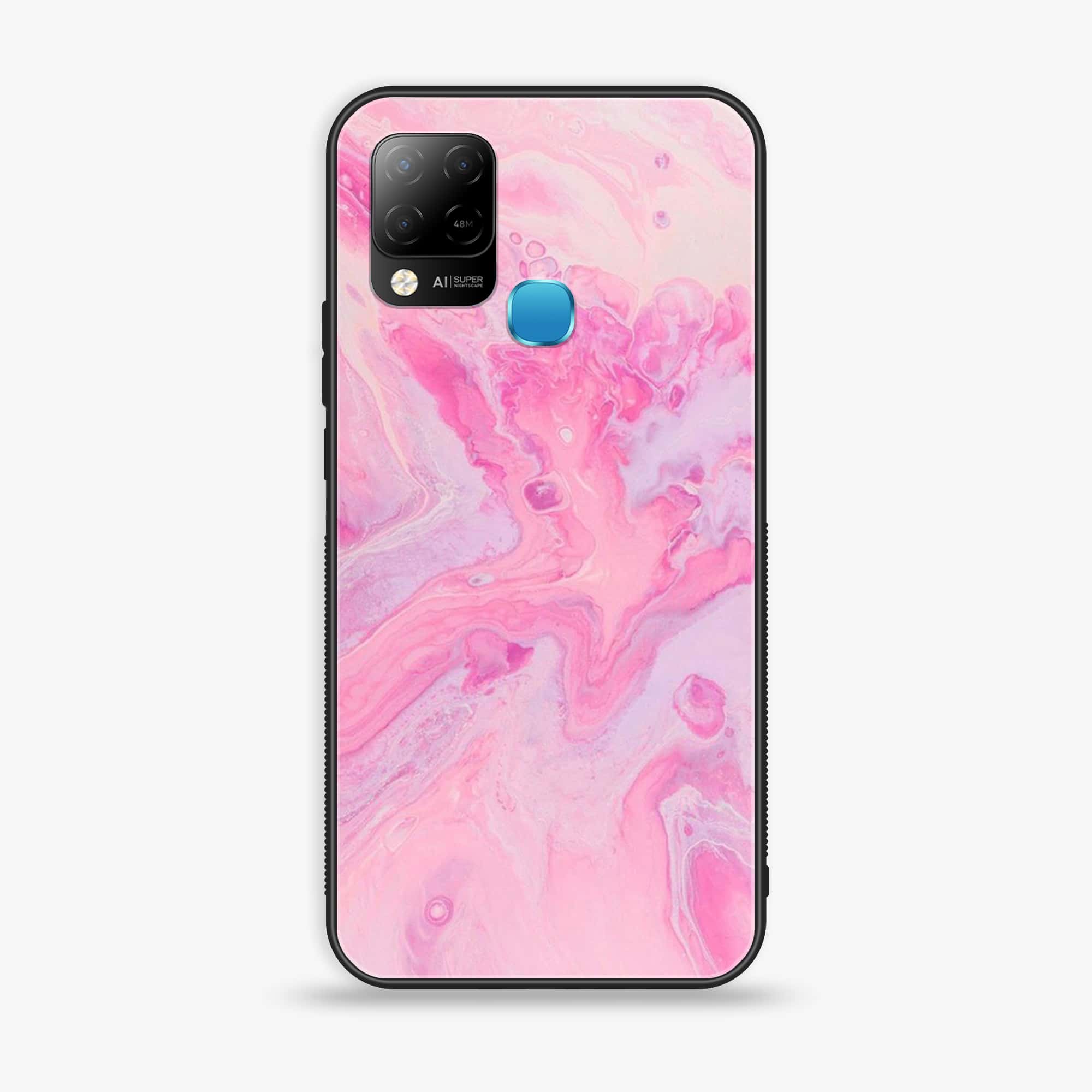 Infinix Hot 10s Pink Marble Series Premium Printed Glass soft Bumper shock Proof Case