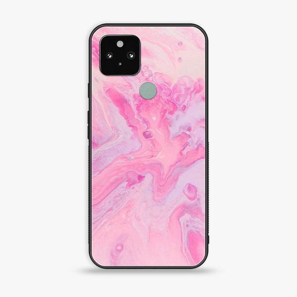 Google Pixel 5- Pink Marble Design 6 - Premium Metal Printed soft Bumper Shock Proof Case CS-17936 CS-24041
