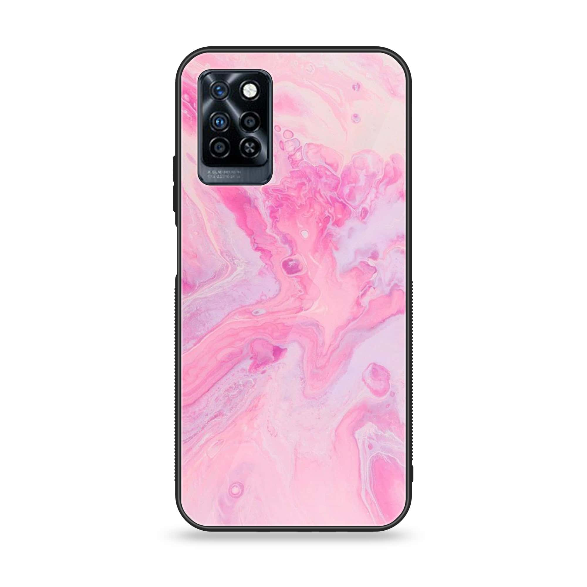 Infinix Note 10 Pro - Pink Marble Series - Premium Printed Glass soft Bumper shock Proof Case