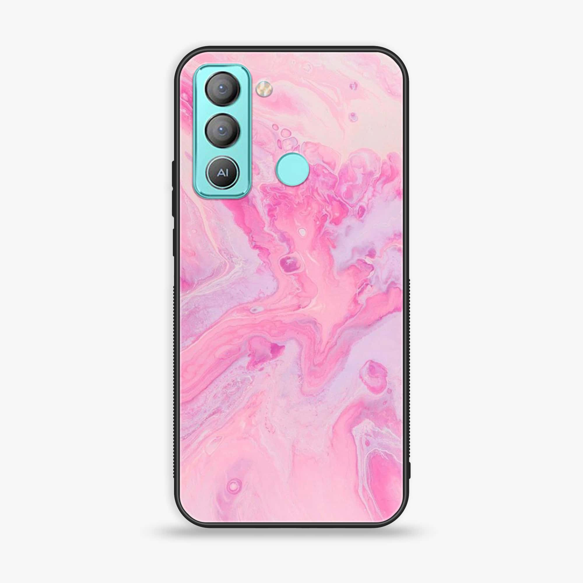 Tecno POP 5 LTE Pink Marble Series Premium Printed Glass soft Bumper shock Proof Case