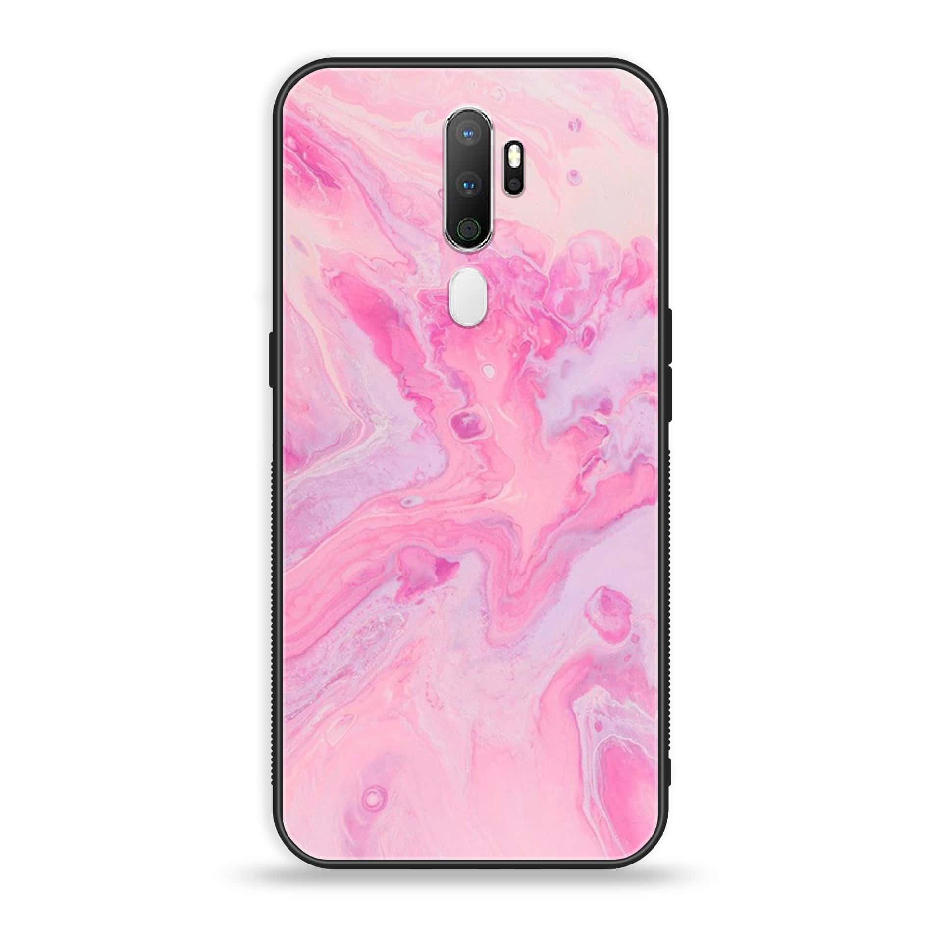 Oppo A9 2020 Pink Marble Series Premium Printed Glass soft Bumper shock Proof Case