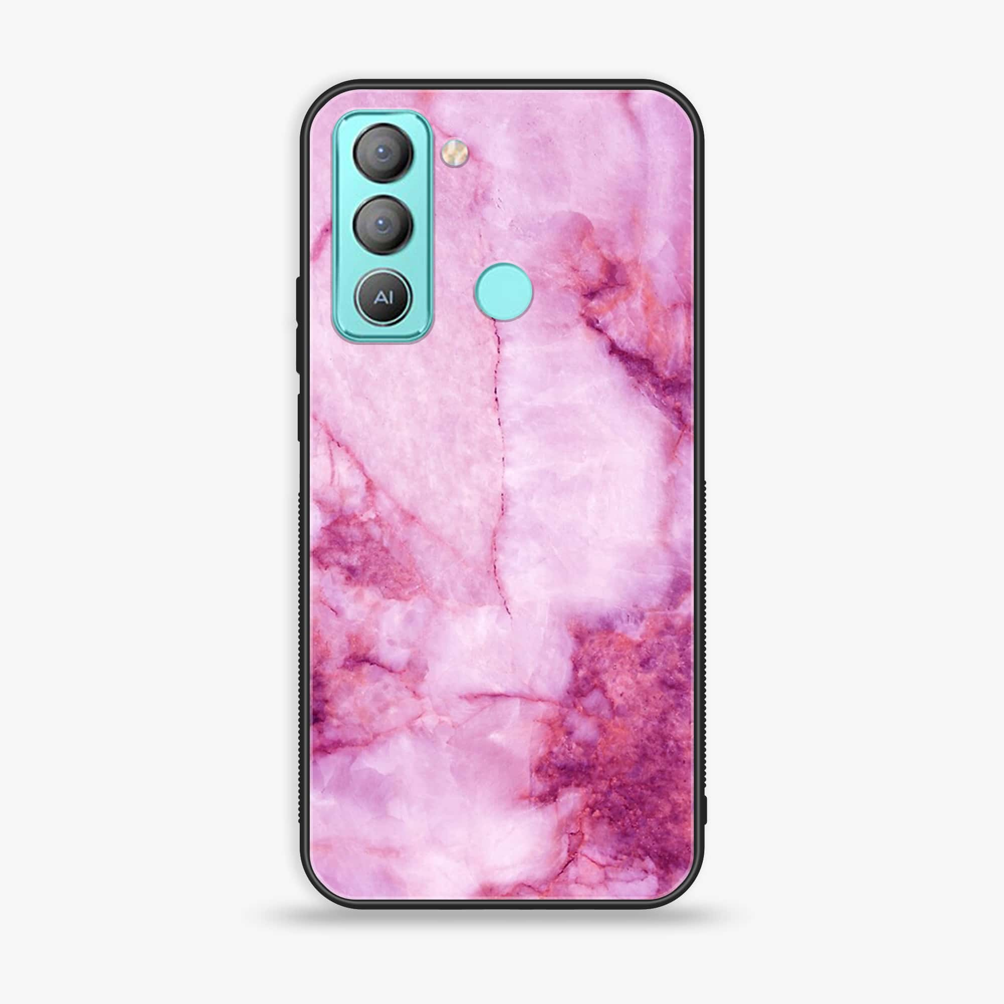 Tecno POP 5 LTE Pink Marble Series Premium Printed Glass soft Bumper shock Proof Case