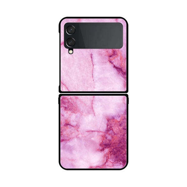 Z Flip 4- Pink Marble Design 5 -  Premium Printed Glass soft Bumper shock Proof Case CS-13660