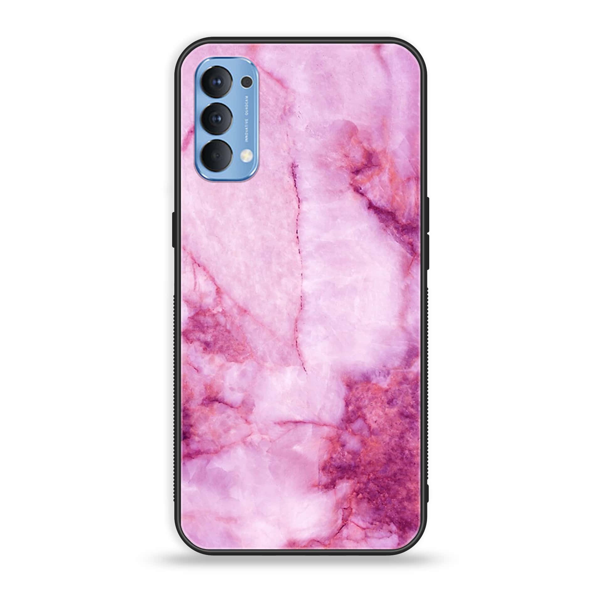 Oppo Reno 5 Pro 5G Pink Marble Series  Premium Printed Glass soft Bumper shock Proof Case
