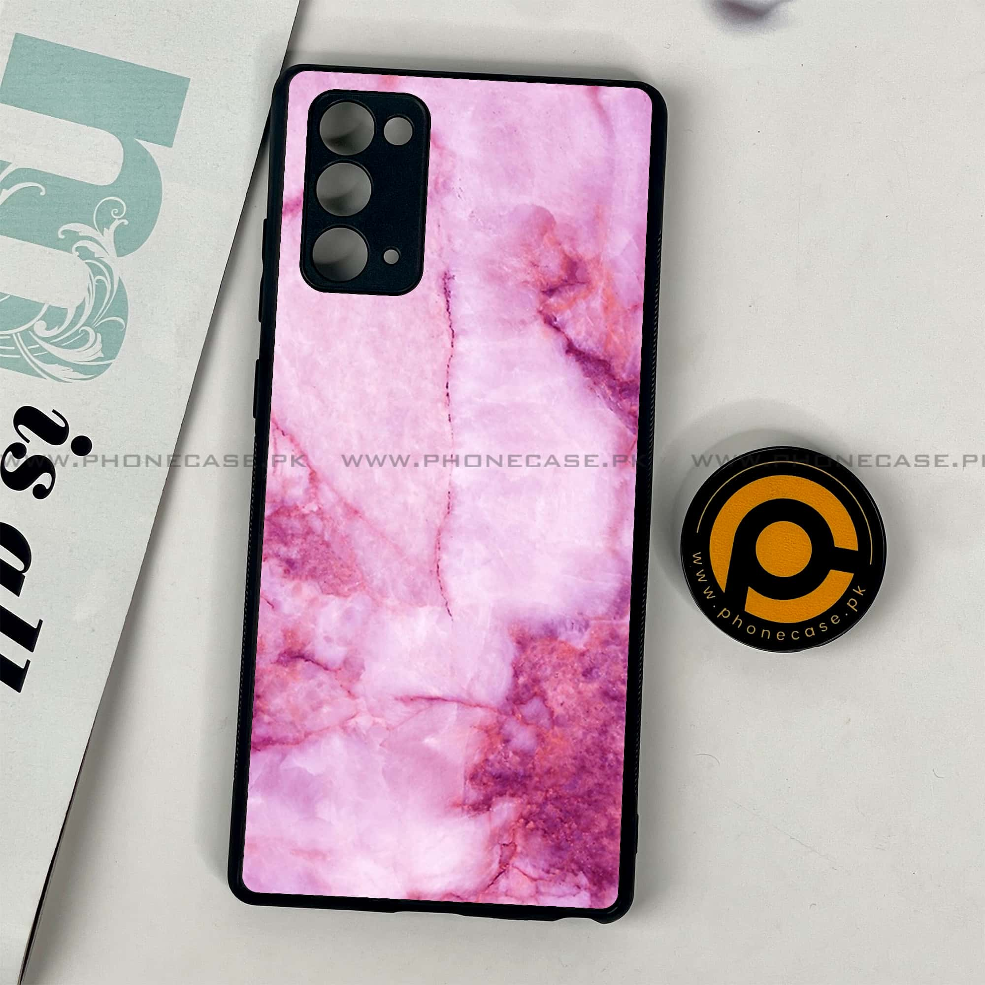 Samsung Galaxy Note 20 - Pink Marble Series - Premium Printed Glass soft Bumper shock Proof Case