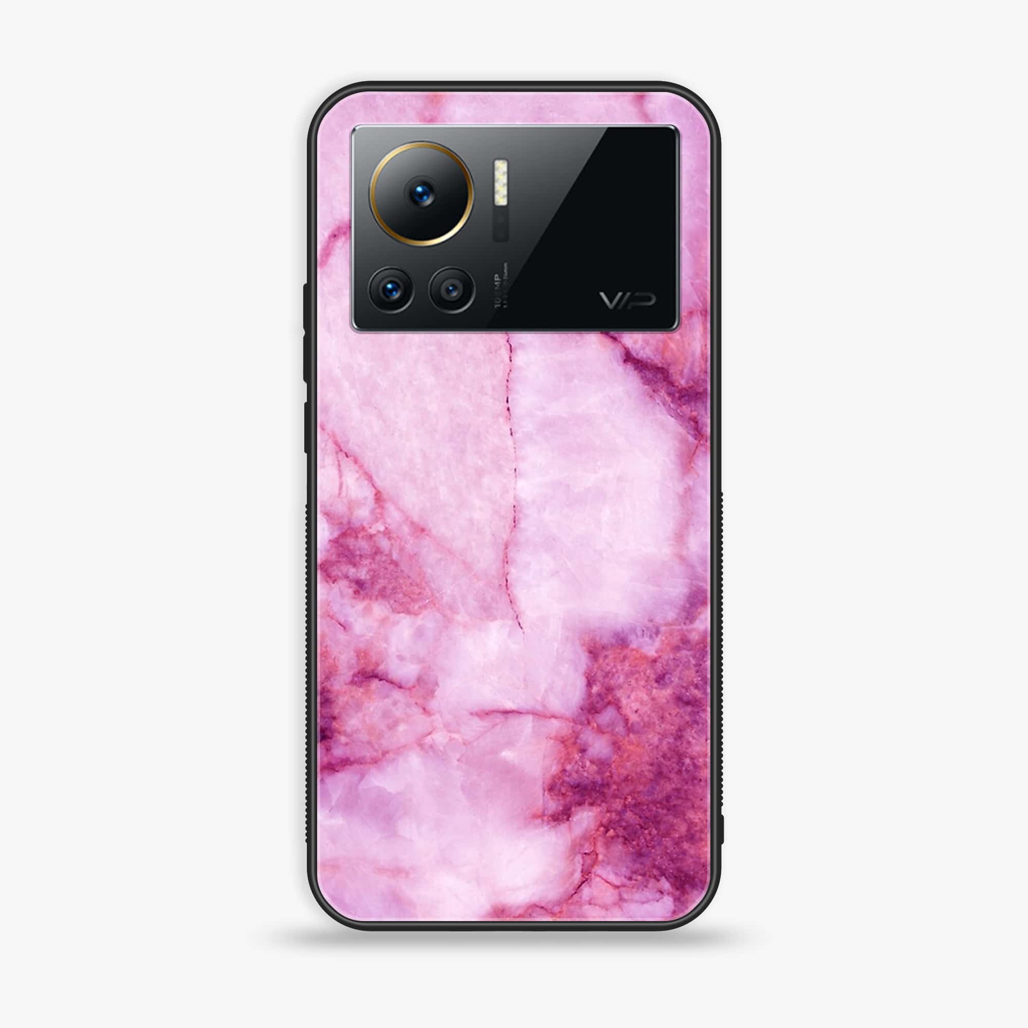 Infinix Note 12 VIP - Pink Marble Series - Premium Printed Glass soft Bumper shock Proof Case