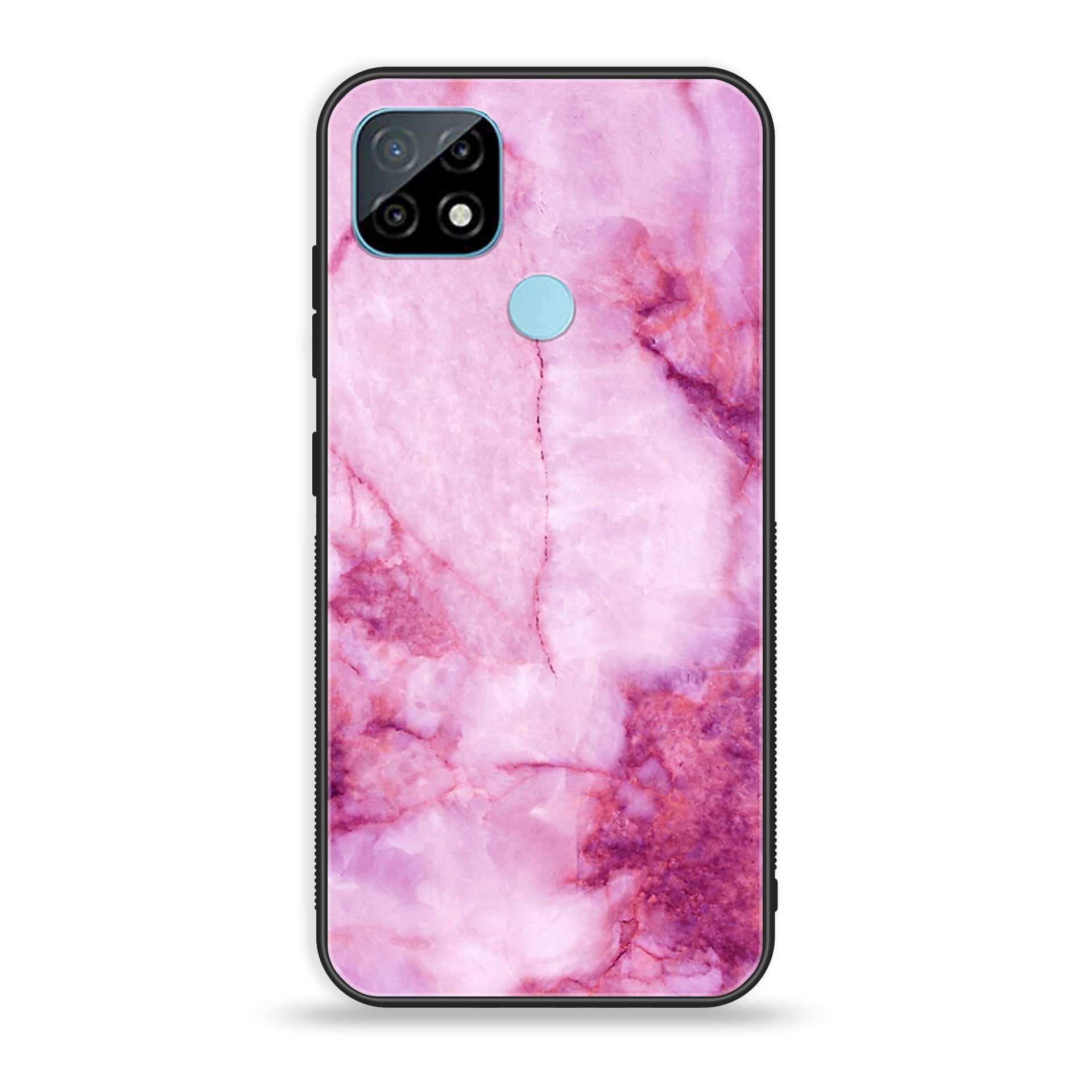 Realme C21 Pink Marble series Premium Printed Glass soft Bumper shock Proof Case