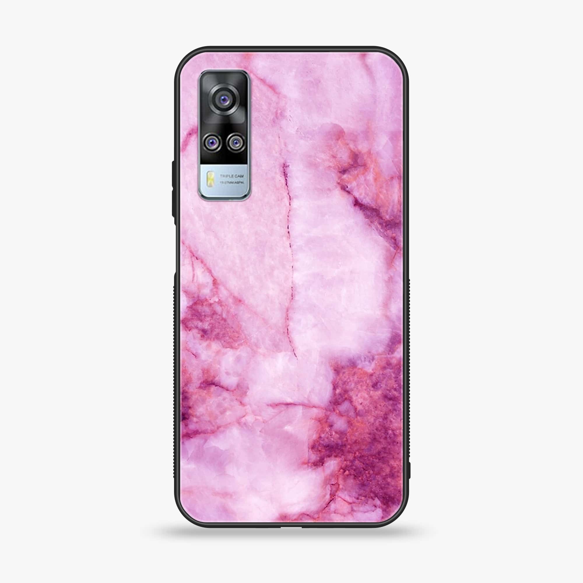 Vivo Y51 2020 (Camera on Left) - Pink Marble Series - Premium Printed Glass soft Bumper shock Proof Case