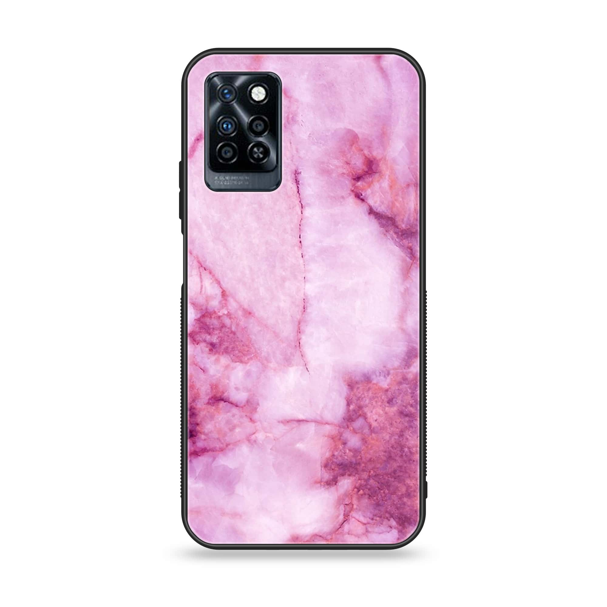 Infinix Note 10 Pro - Pink Marble Series - Premium Printed Glass soft Bumper shock Proof Case