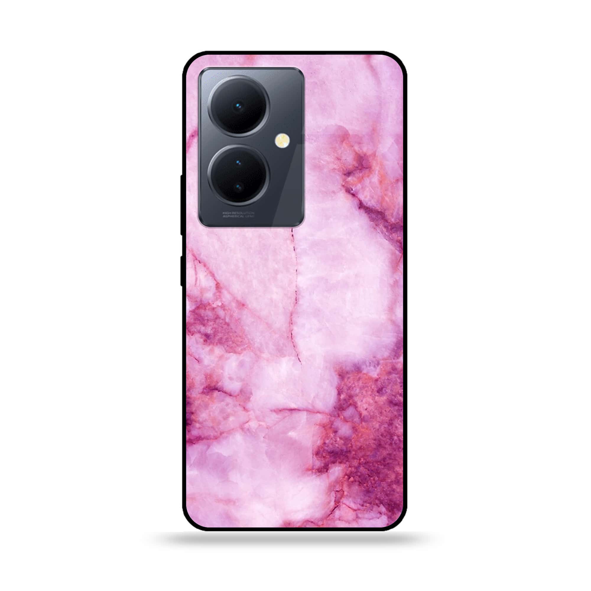 Vivo Y78 - Pink Marble Series - Premium Printed Glass soft Bumper shock Proof Case