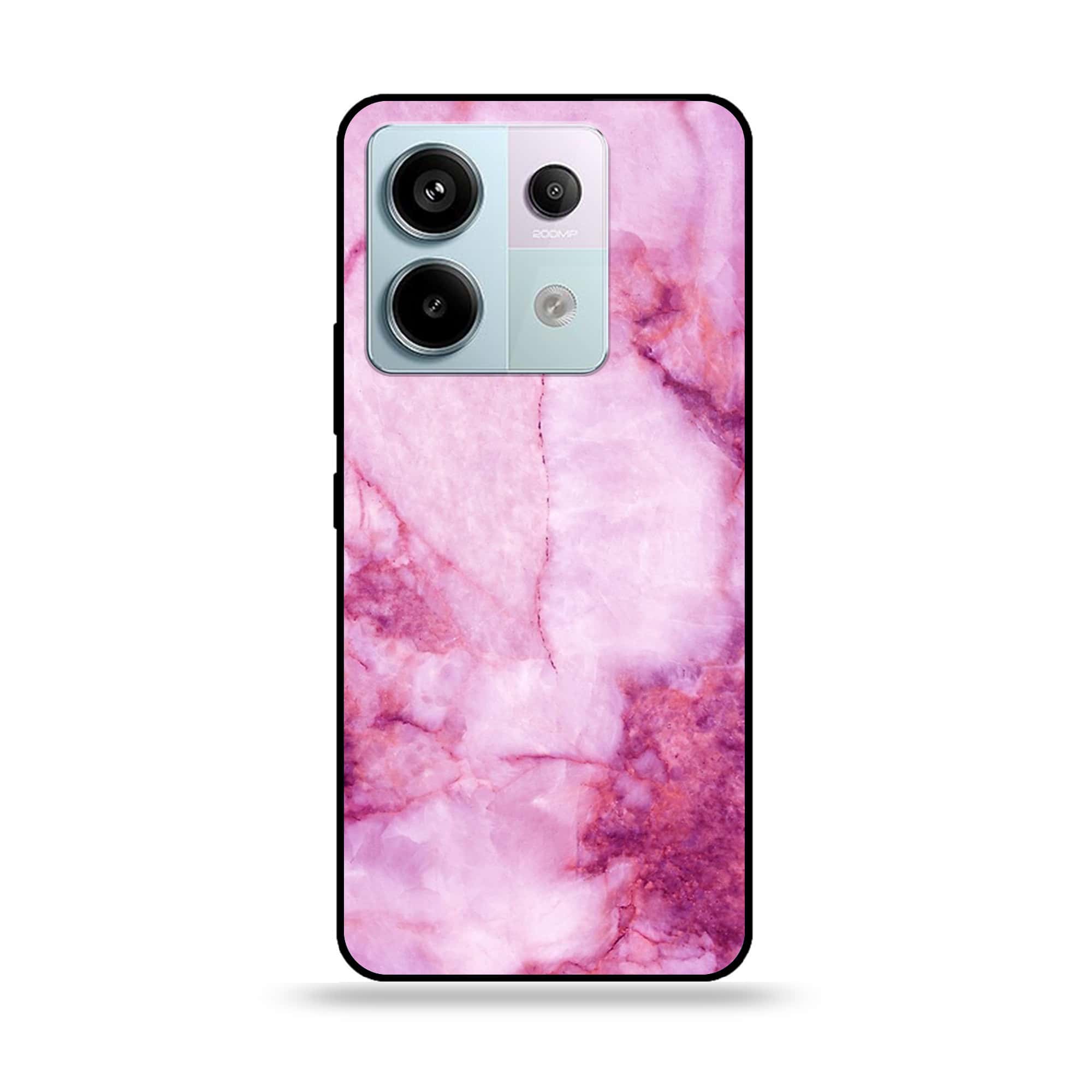 Redmi Note 13 - Pink Marble Series - Premium Metal Printed soft Bumper shock Proof Case