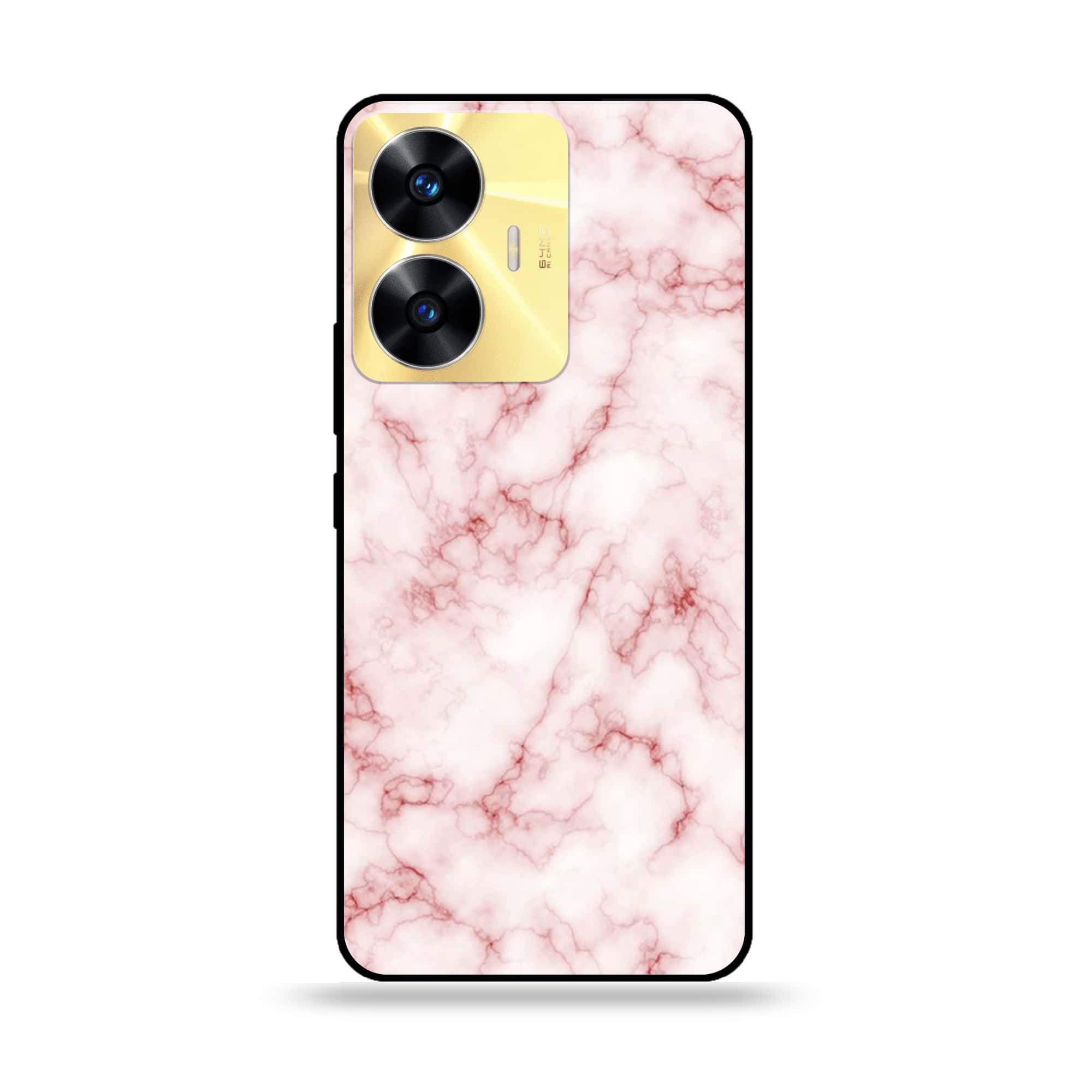 Realme C55 - Pink Marble Series - Premium Printed Glass soft Bumper shock Proof Case