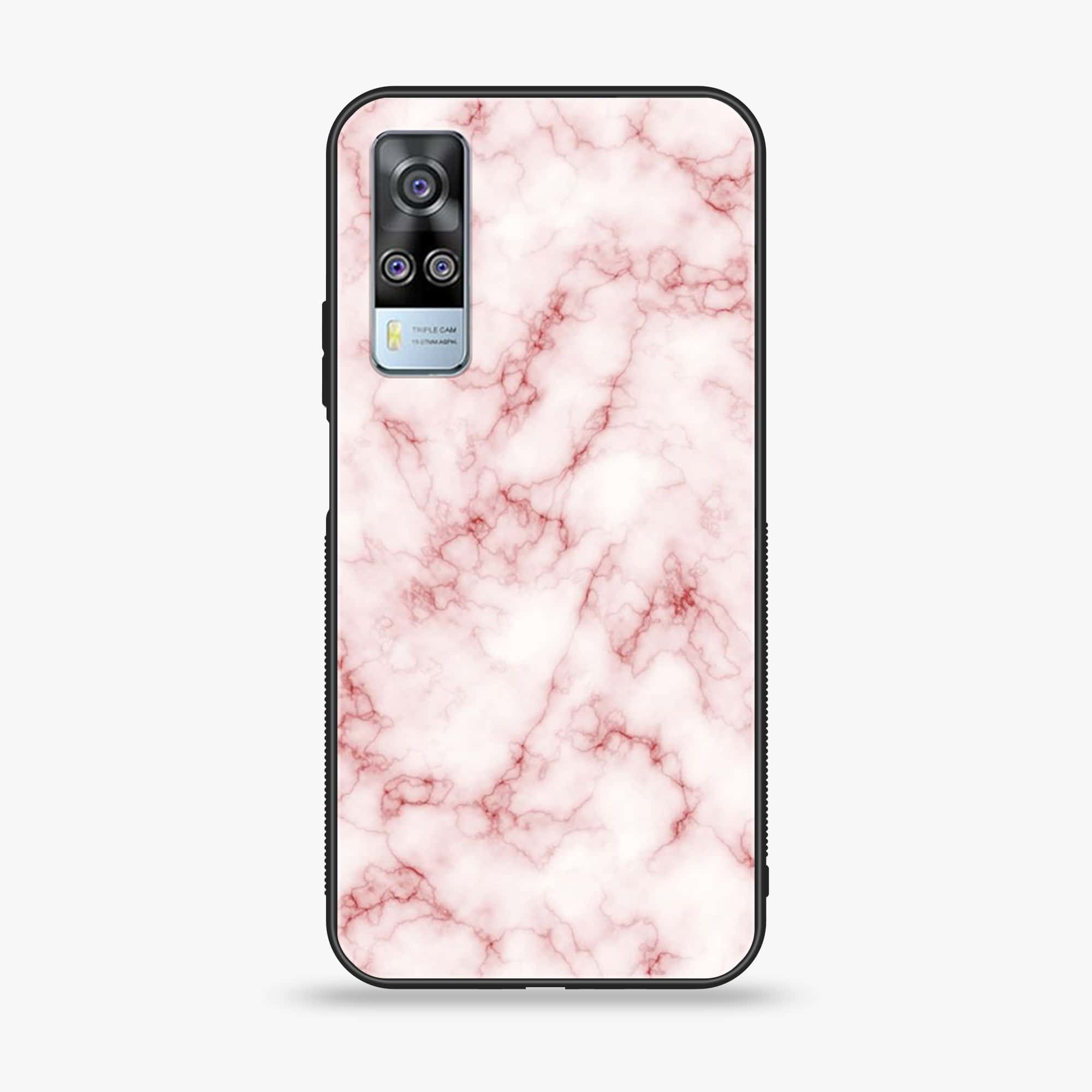 Vivo Y51 2020 - Pink Marble Series - Premium Printed Glass soft Bumper shock Proof Case