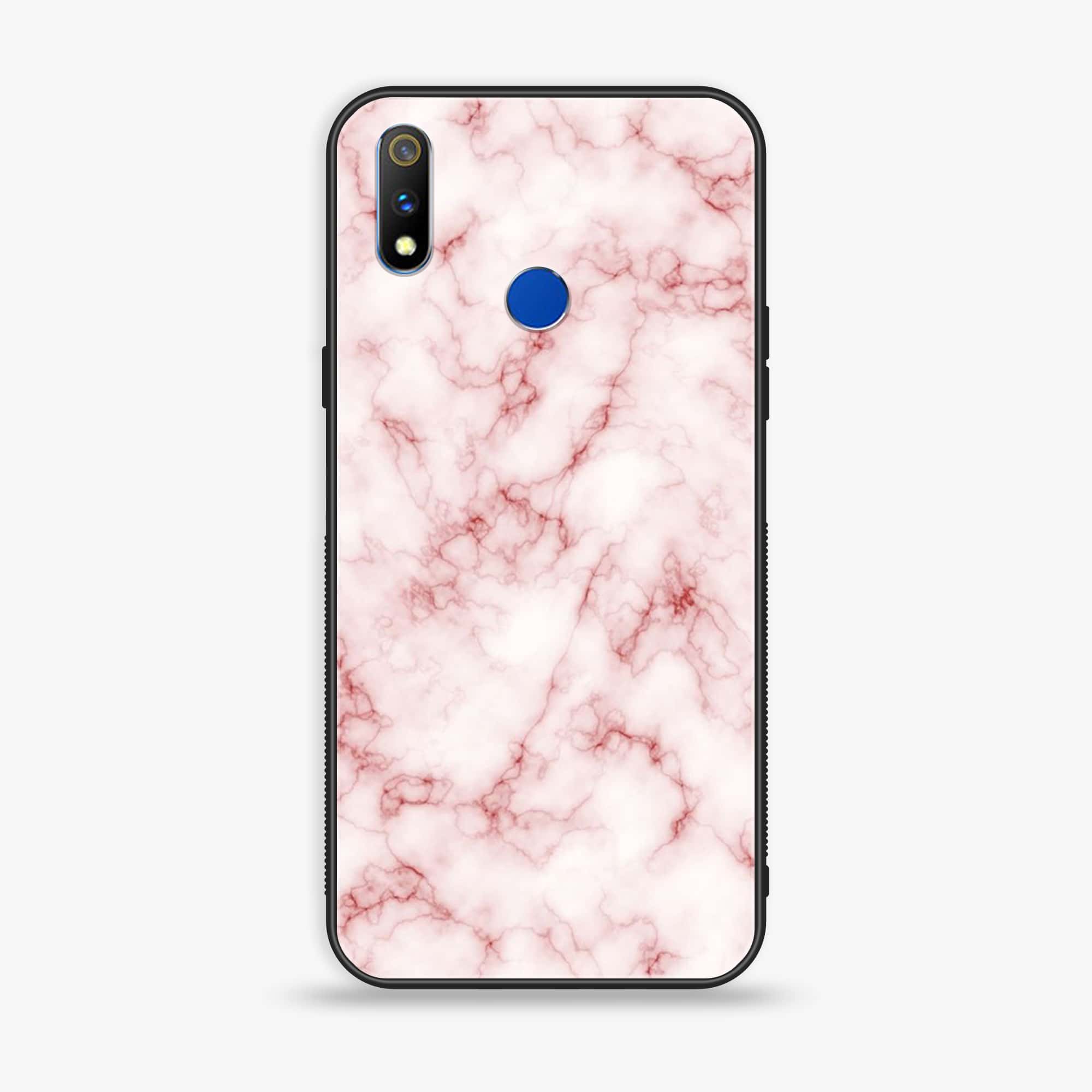 Realme 3 Pink Marble Series Premium Printed Glass soft Bumper shock Proof Case