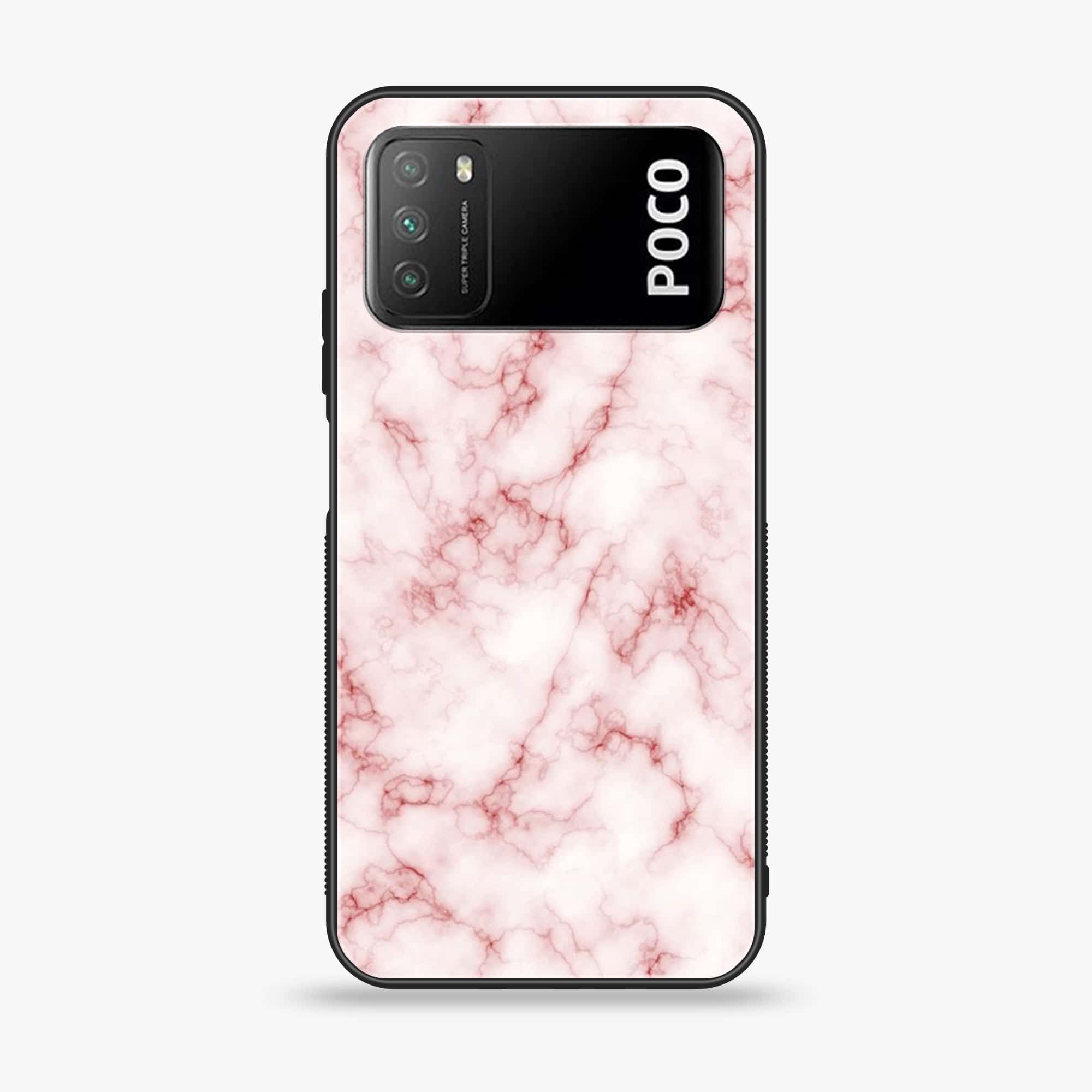 Xiaomi Poco M3 - Pink Marble Series - Premium Printed Glass soft Bumper shock Proof Case