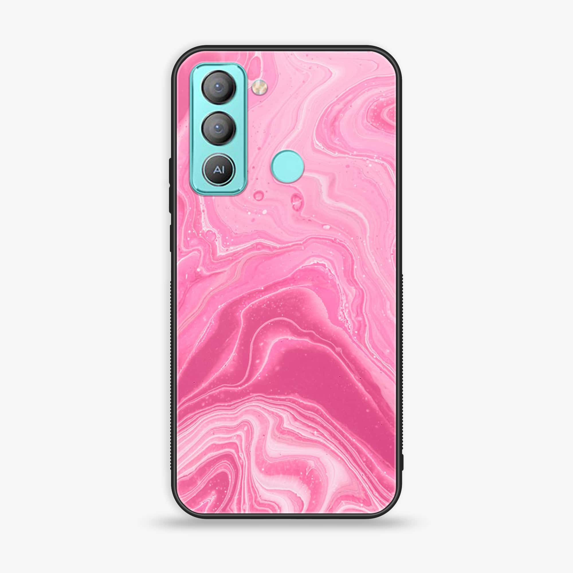 Tecno POP 5 LTE Pink Marble Series Premium Printed Glass soft Bumper shock Proof Case