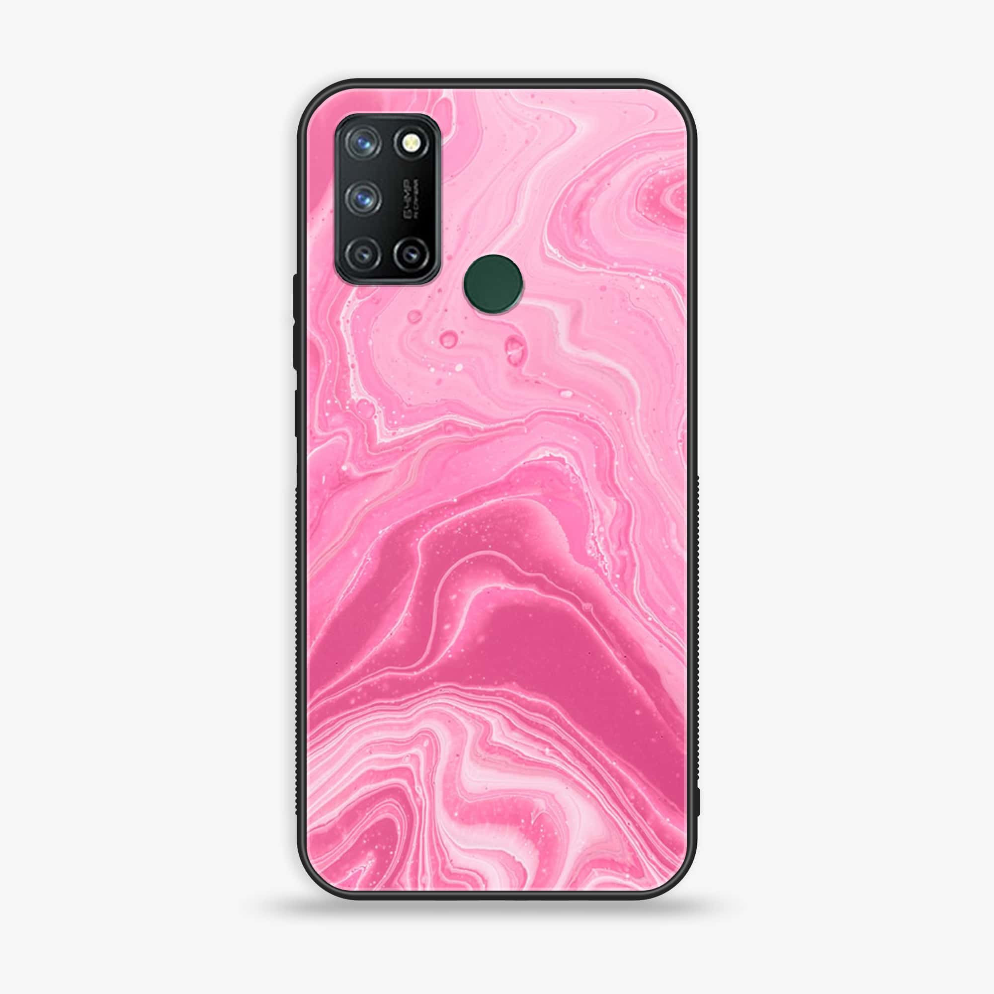 Realme 7i- Pink Marble Series- Premium Printed Glass soft Bumper shock Proof Case