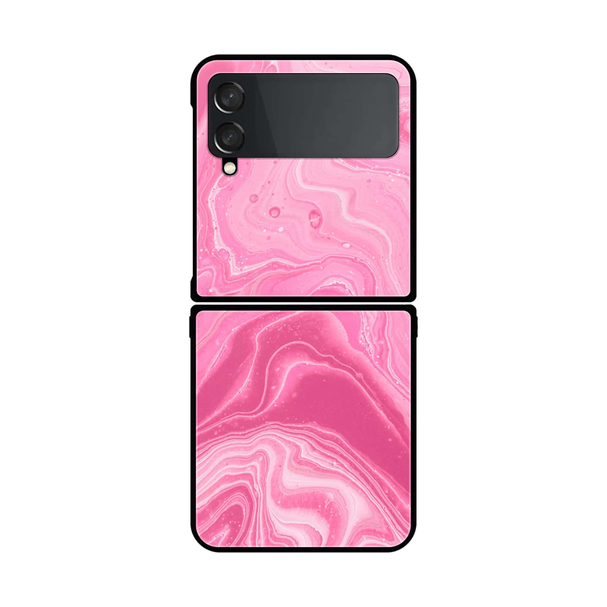 Z Flip 4- Pink Marble Series -  Premium Printed Glass soft Bumper shock Proof Case