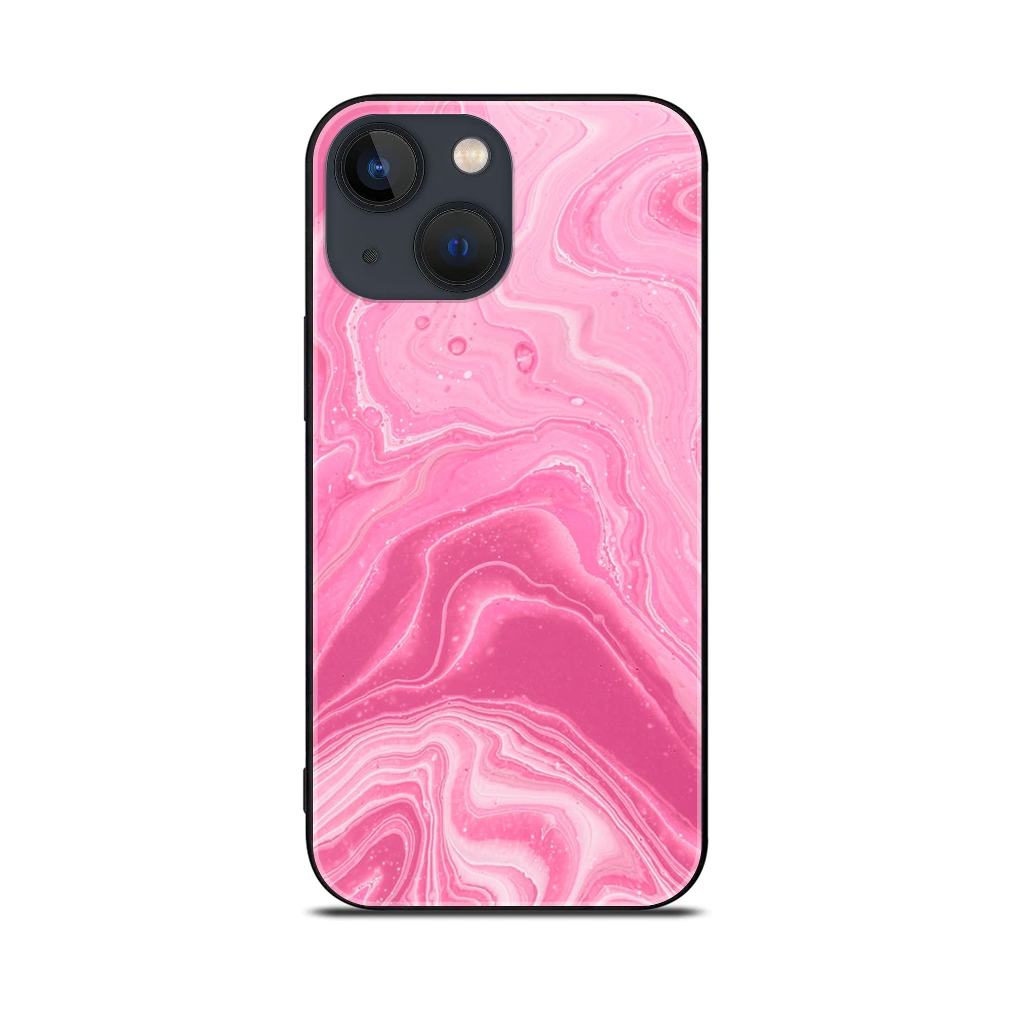 iPhone 14 - Pink Marble Series - Premium Printed Glass soft Bumper shock Proof Case
