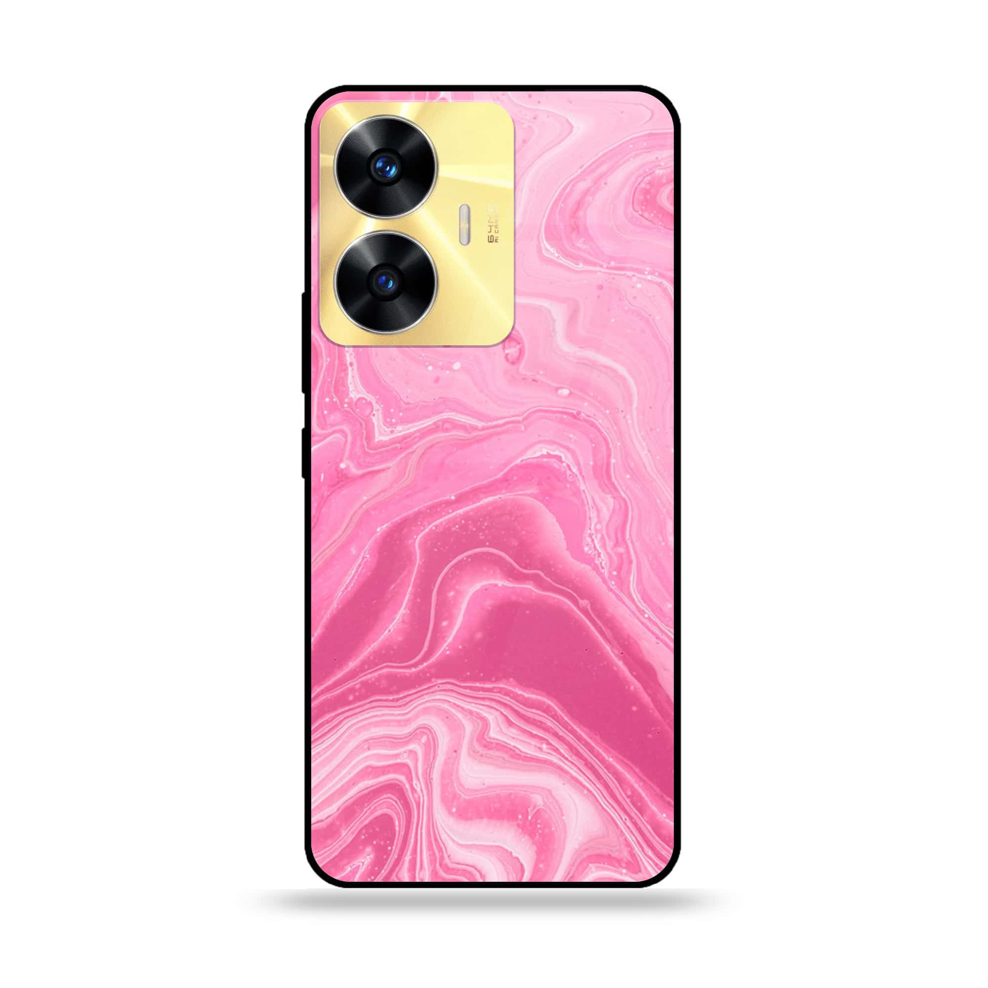 Realme C55 - Pink Marble Series - Premium Printed Glass soft Bumper shock Proof Case