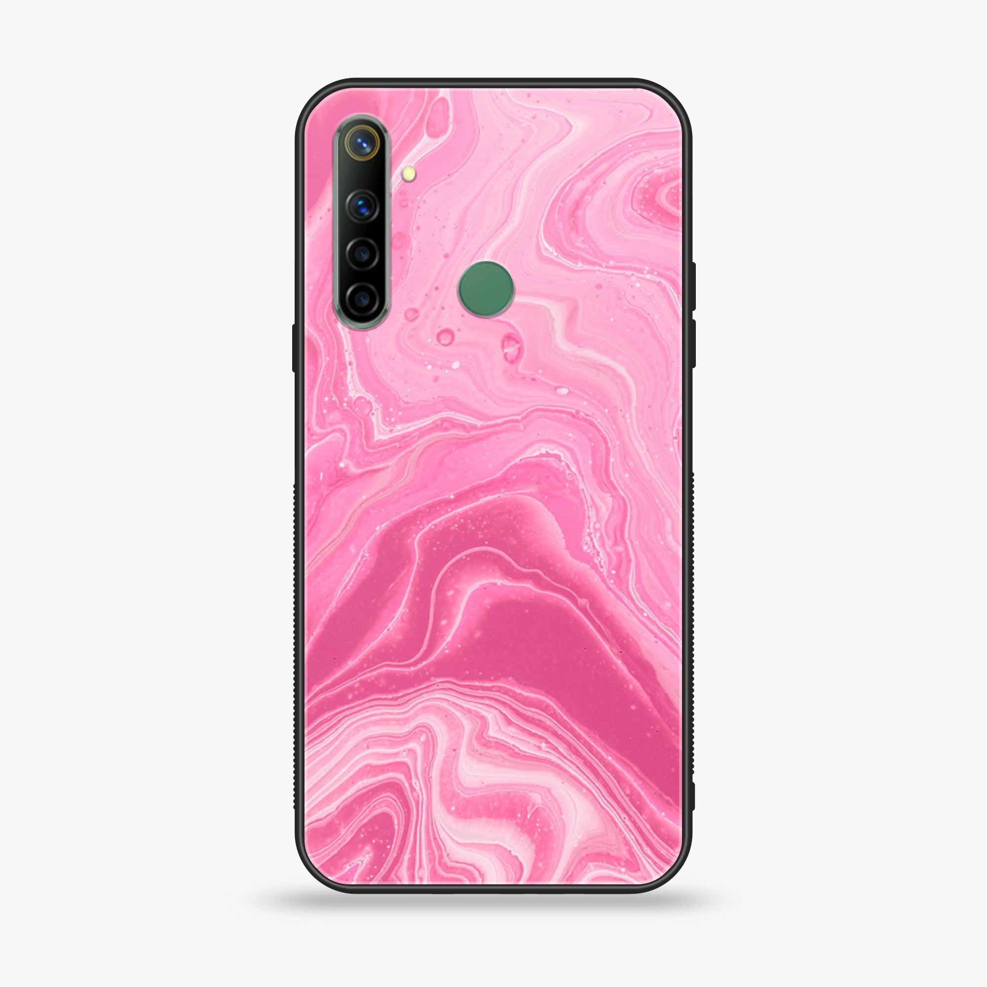 Realme 6i Pink Marble Series Premium Printed Glass soft Bumper shock Proof Case