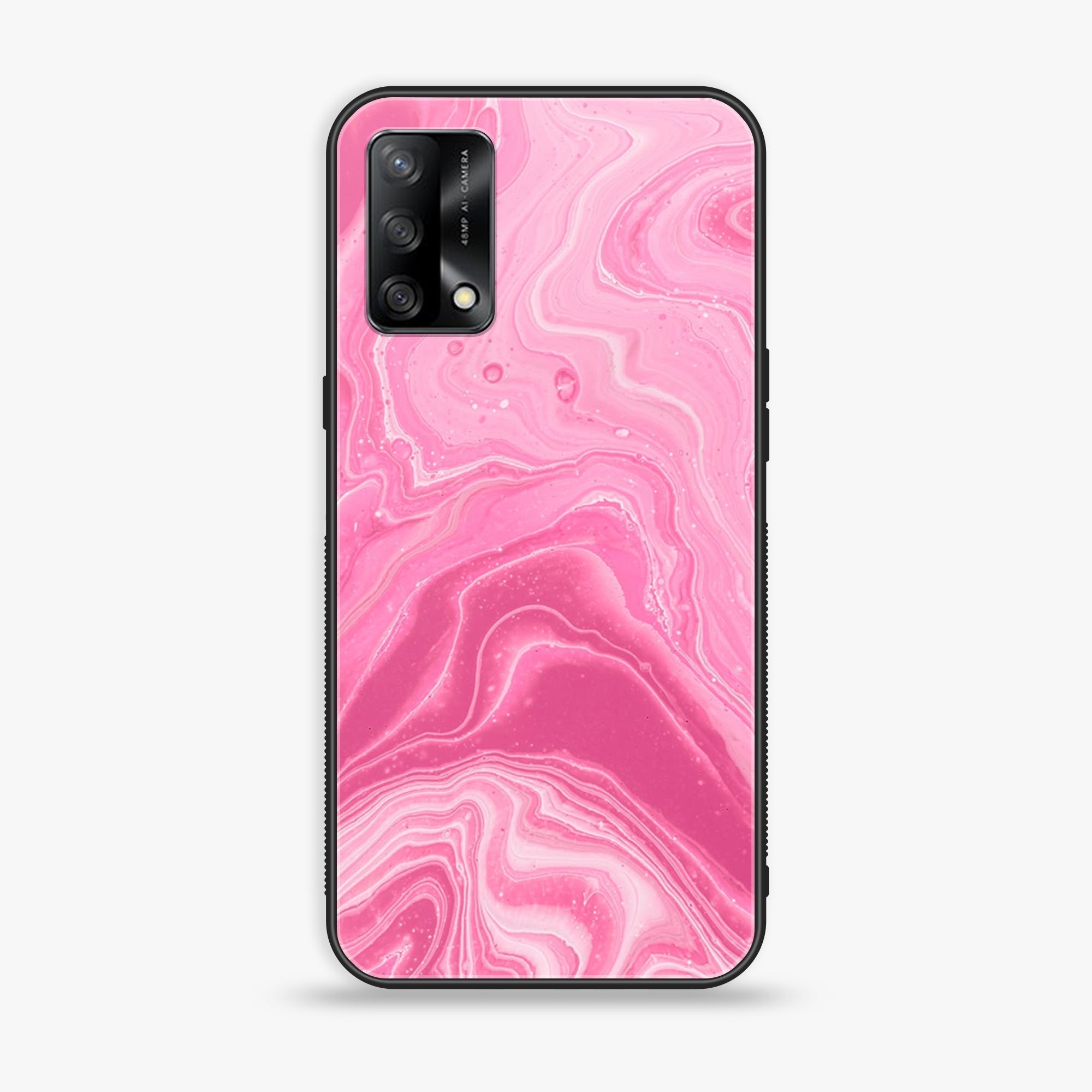 Oppo F19s - Pink Marble Series - Premium Metal Printed soft Bumper shock Proof Case