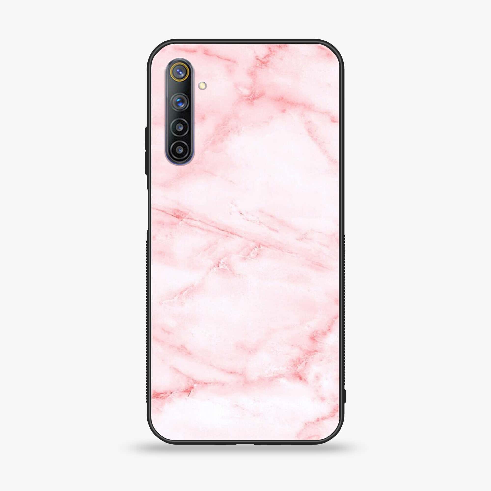 Realme 6  Pink Marble Series  Premium Printed Glass soft Bumper shock Proof Case