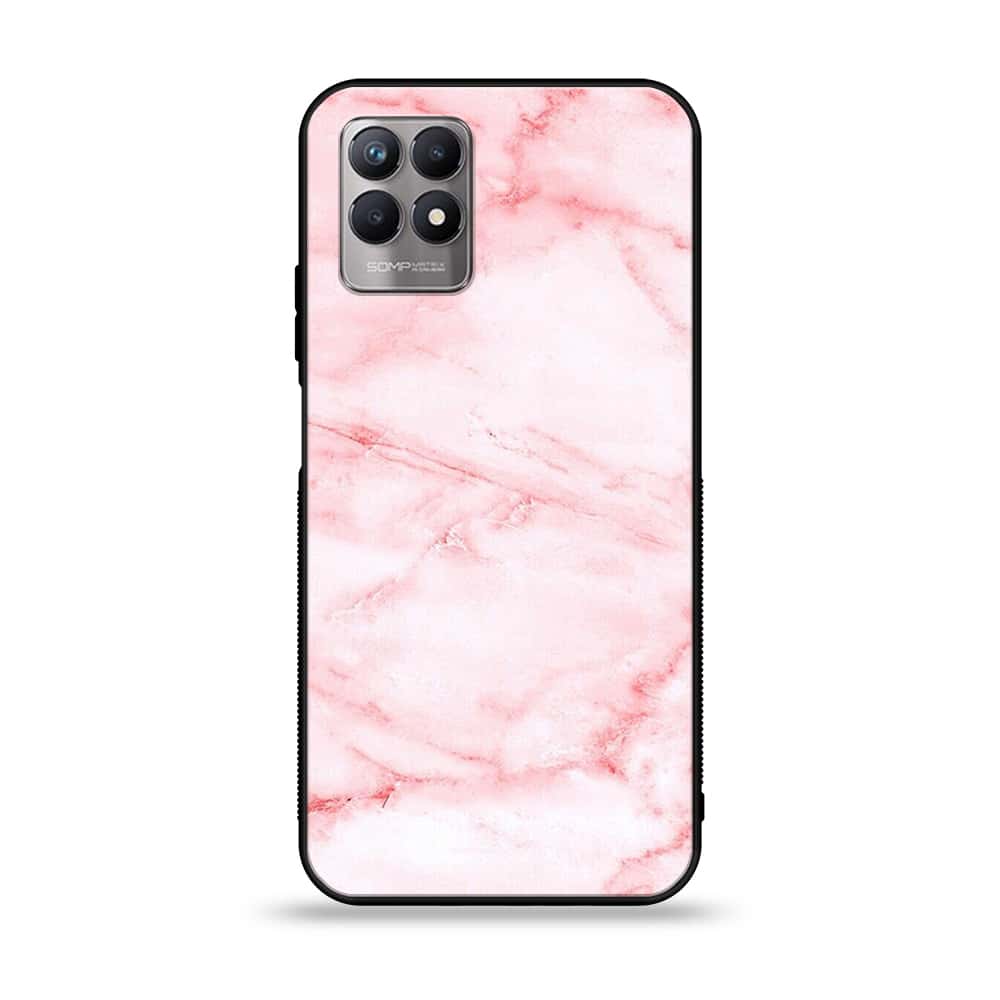 Realme 8i - Pink Marble Series - Premium Printed Glass soft Bumper shock Proof Case