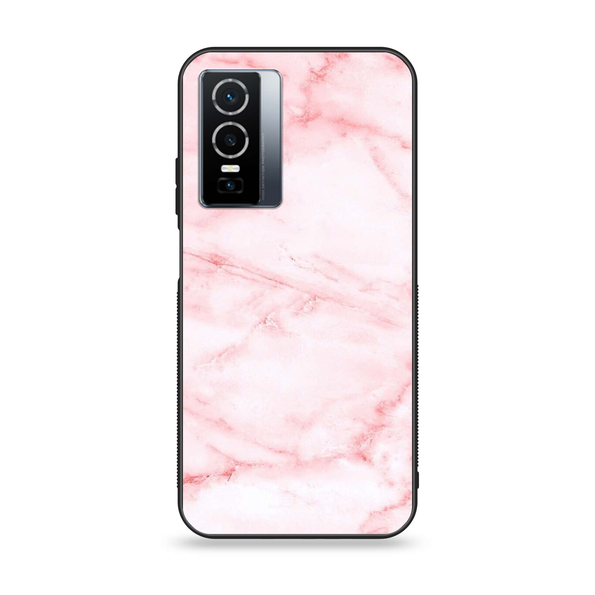 Vivo Y76 5g - Pink Marble Series - Premium Printed Glass soft Bumper shock Proof Case