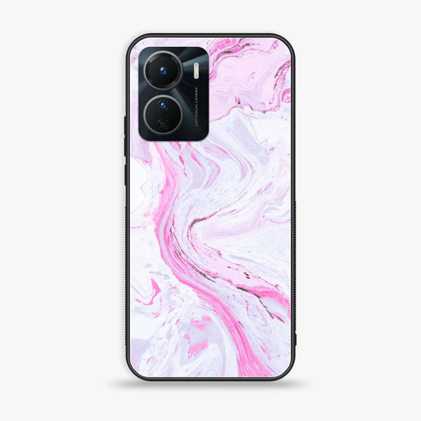 Vivo Y16 - Pink Marble Series - Premium Printed Glass soft Bumper shock Proof Case
