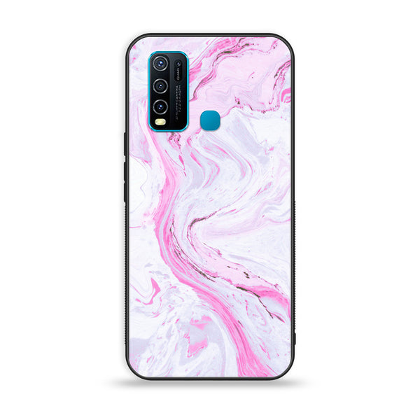 Vivo Y50 - Pink Marble Series - Premium Printed Glass soft Bumper shock Proof Case