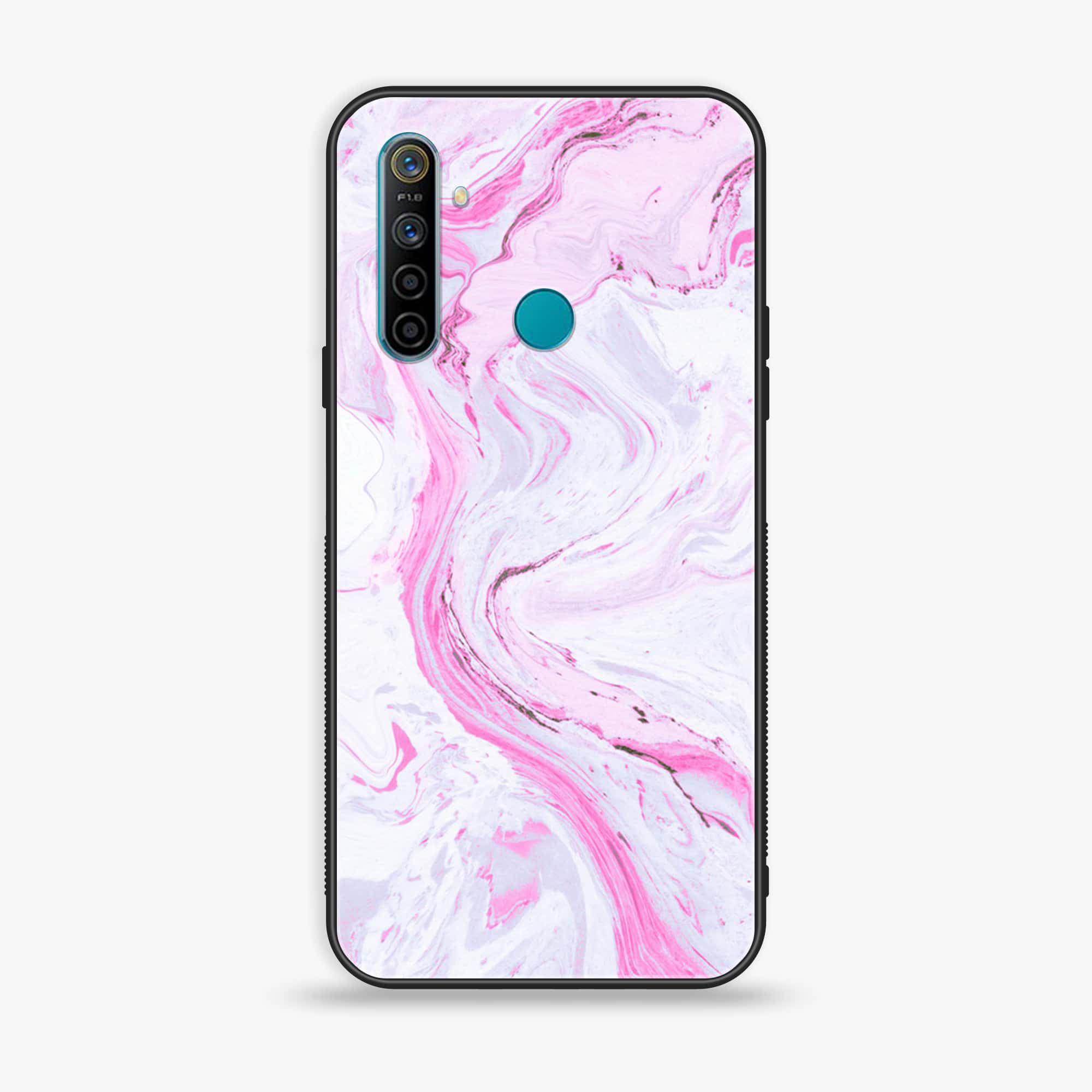 Realme 5 pro  Pink Marble Series Premium Printed Glass soft Bumper shock Proof Case