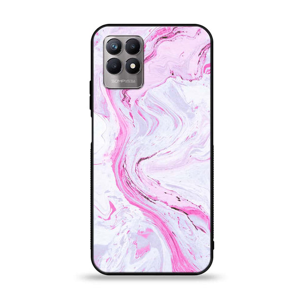 Realme 8i - Pink Marble Series - Premium Printed Glass soft Bumper shock Proof Case