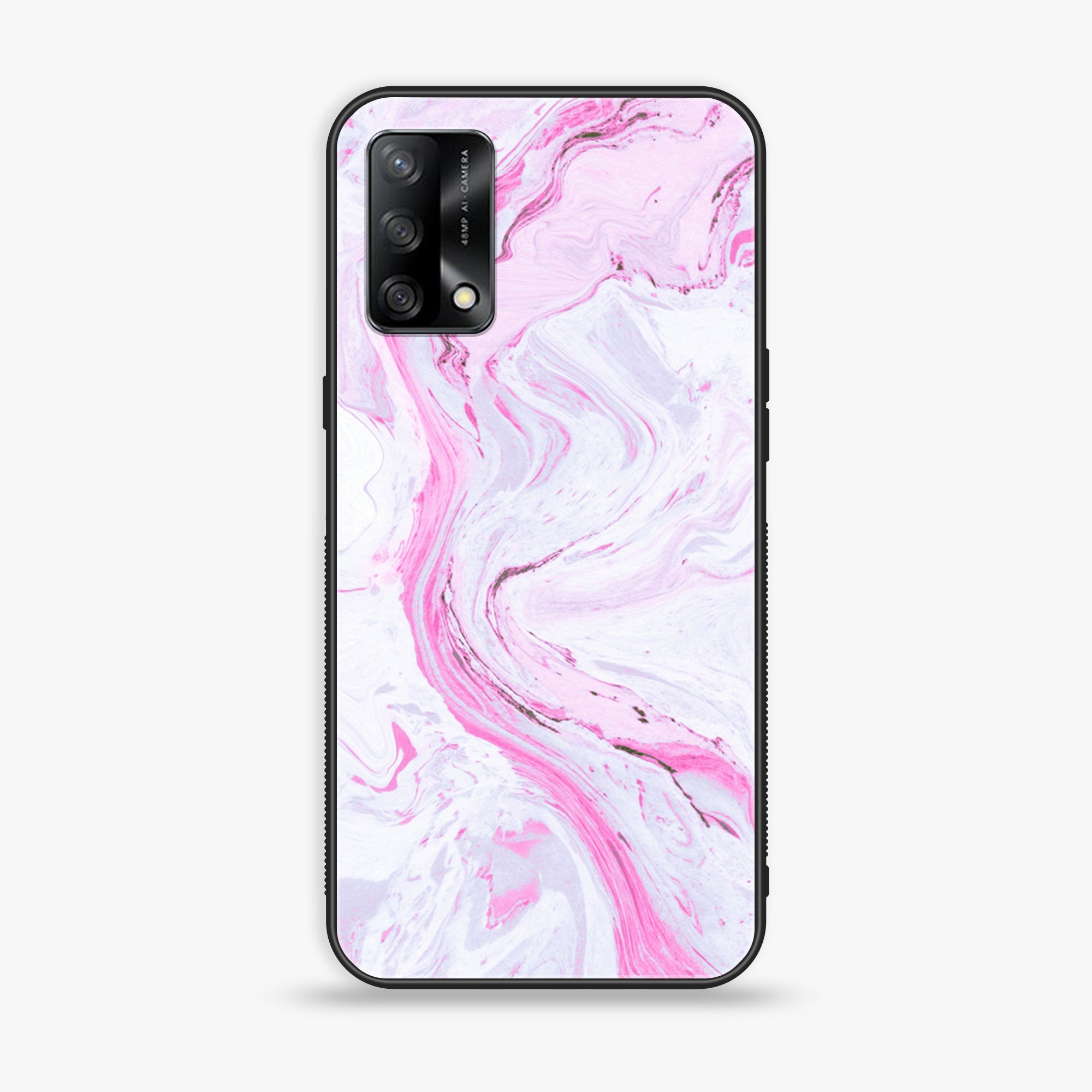 Oppo F19s - Pink Marble Series - Premium Metal Printed soft Bumper shock Proof Case