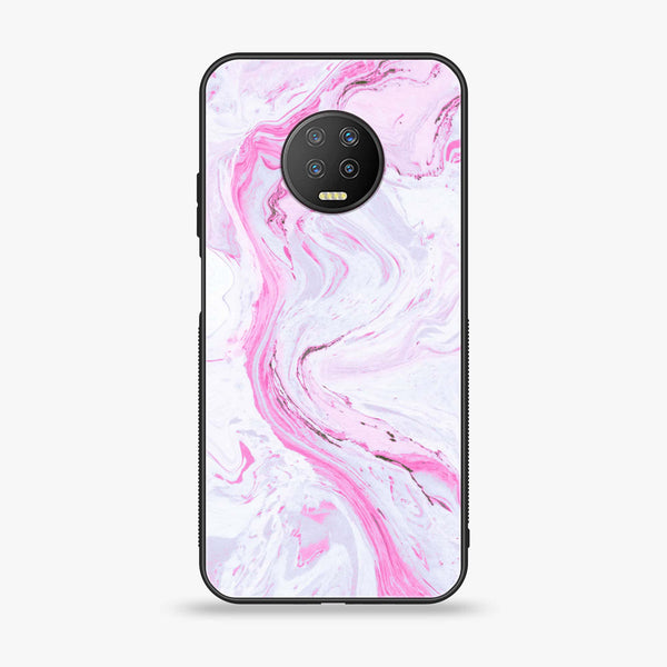 Infinix Note 7 - Pink Marble Series - Premium Printed Glass soft Bumper shock Proof Case