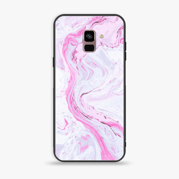 Samsung Galaxy A8+ (2018) - Pink Marble Series - Premium Printed Glass soft Bumper shock Proof Case