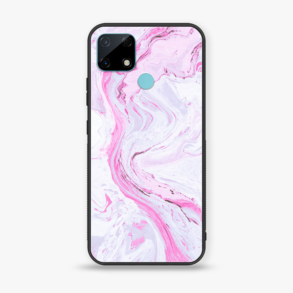 Realme Narzo 30A - Pink Marble Series - Premium Printed Glass soft Bumper shock Proof Case