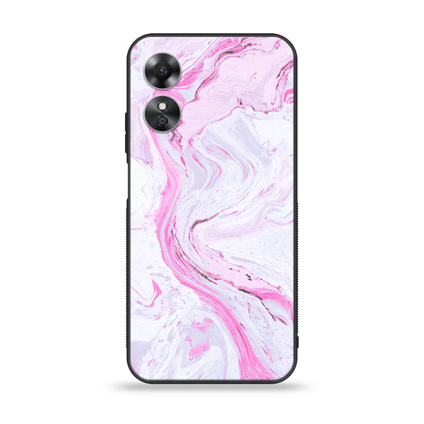OPPO A17 - Pink Marble Series - Premium Printed Glass soft Bumper shock Proof Case