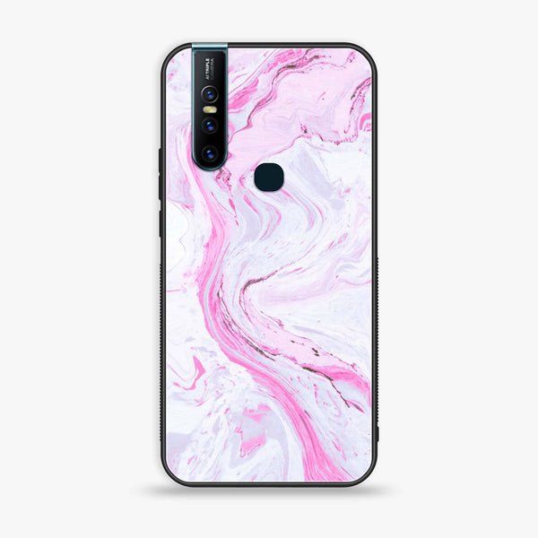 Vivo V15 - Pink Marble Series - Premium Printed Glass soft Bumper shock Proof Case