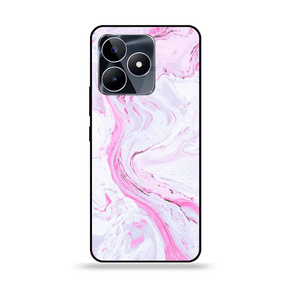 Realme C51 - Pink Marble Series - Premium Printed Glass soft Bumper shock Proof Case