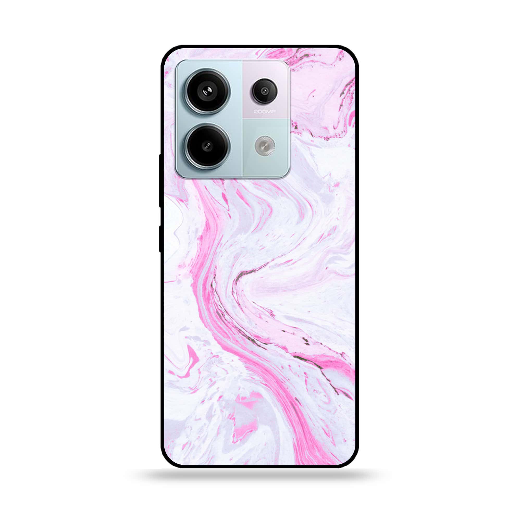 Redmi Note 13 - Pink Marble Series - Premium Metal Printed soft Bumper shock Proof Case