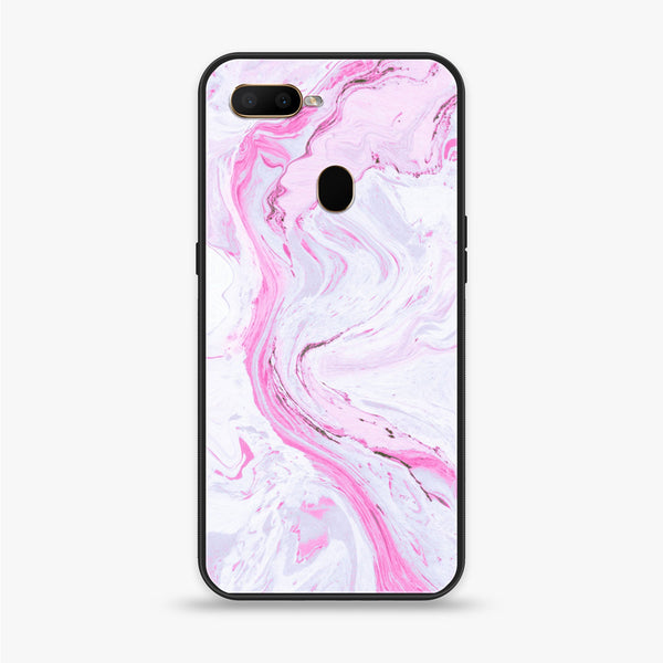 Oppo A7 - Pink Marble Series - Premium Printed Glass soft Bumper shock Proof Case