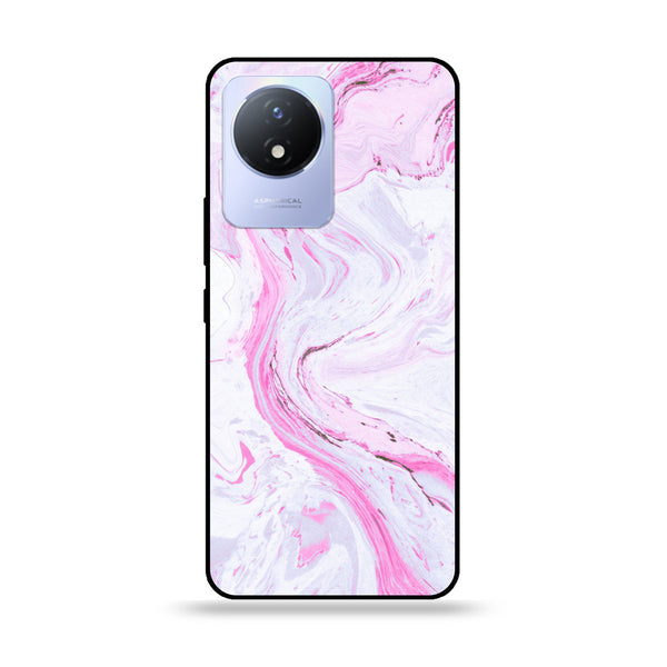 Vivo Y02t - Pink Marble Series - Premium Printed Glass soft Bumper shock Proof Case