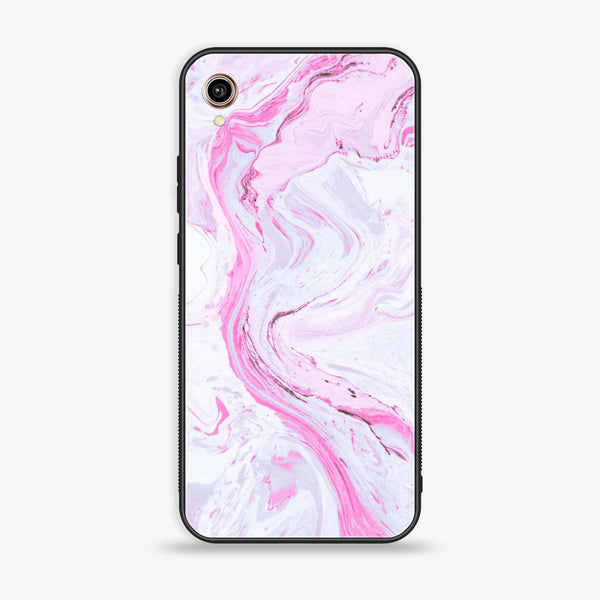 Vivo Y90 - Pink Marble Series - Premium Printed Glass soft Bumper shock Proof Case