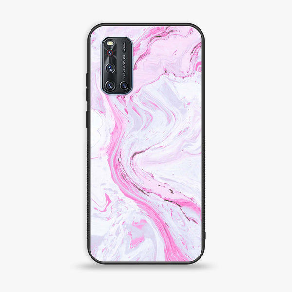 Vivo V19 - Pink Marble Series - Premium Printed Glass soft Bumper shock Proof Case